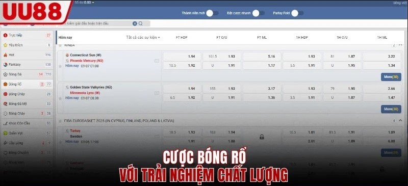 United Gaming UU88 hỗ trợ đa dạng kèo với tỷ lệ ăn cao